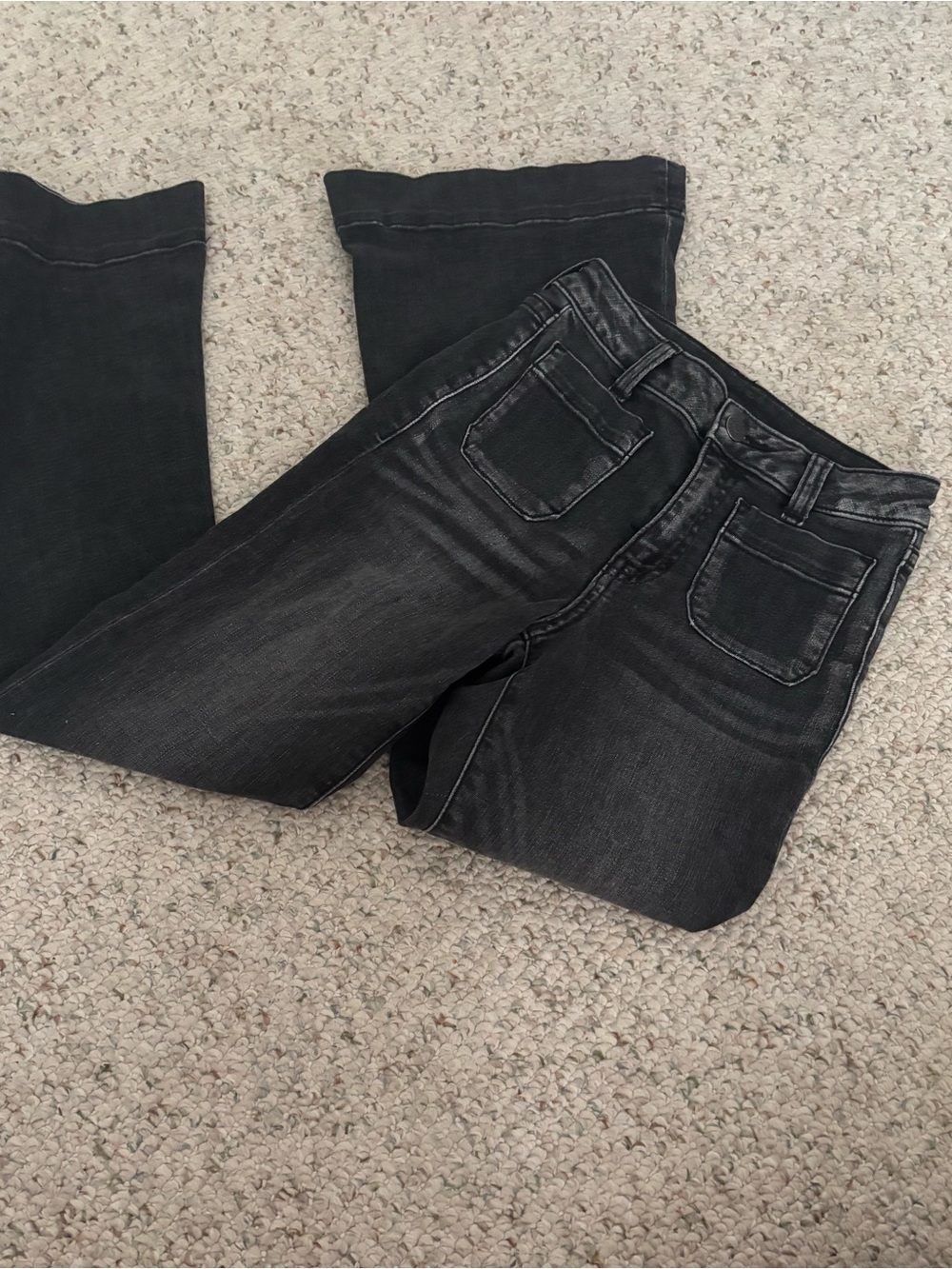 Francesca's Collections Black Flare Jeans with Subtle Fade
